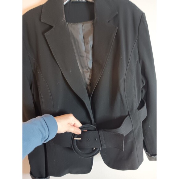 Larry Levine Stretch Black Belted Blazer Jacket Sz XL - Picture 2 of 5